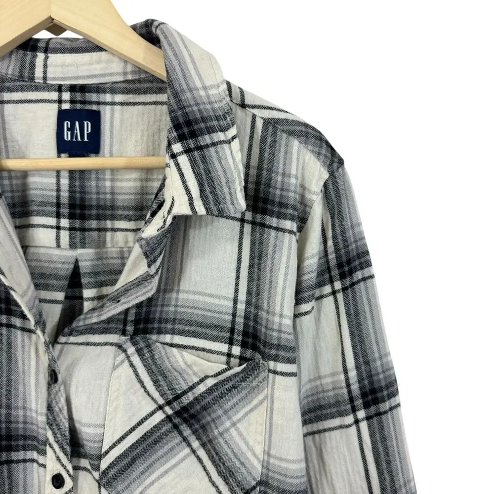 GAP Large Cotton Flannel Shirt Button Up Long Sleeve Plaid Womens READ - Picture 5 of 12